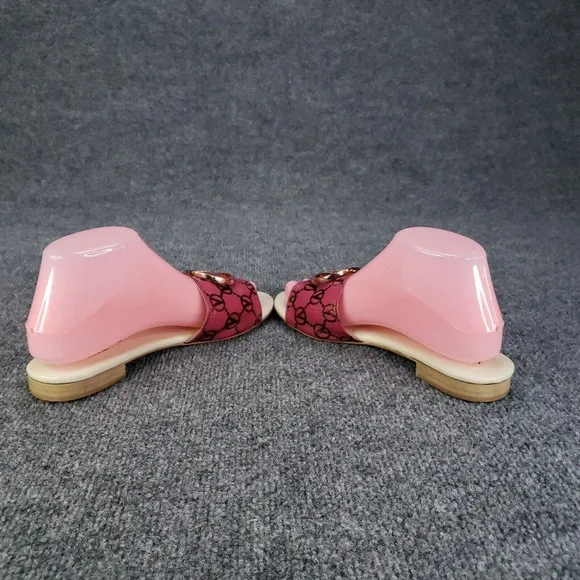 Valentino Sandals Womens Size 7 Pink Slip On Logo Fuxia Casual Flat Logo Emblem