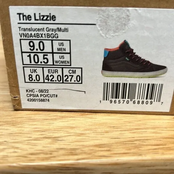 Vans Unisex The Lizzie Translucent Gray Multi White Sneaker Shoes Size M9 W10.5