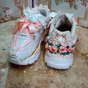 Venetian Roccoco Renaissance sneakers OOAK handmade size 8 art shoes gilded