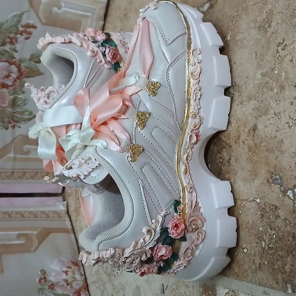 Venetian Roccoco Renaissance sneakers OOAK handmade size 8 art shoes gilded