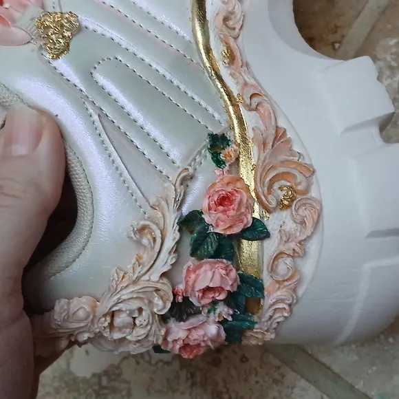 Venetian Roccoco Renaissance sneakers OOAK handmade size 8 art shoes gilded