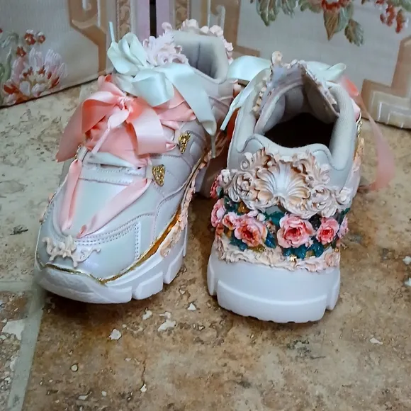 Venetian Roccoco Renaissance sneakers OOAK handmade size 8 art shoes gilded