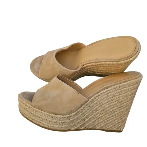 Veronica Beard Dali tan sand Suede Espadrille Wedge Sandals sz 8 SH353