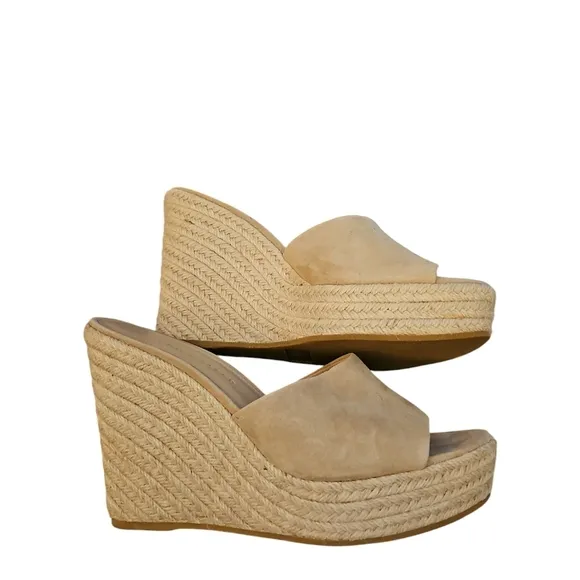 Veronica Beard Dali tan sand Suede Espadrille Wedge Sandals sz 8 SH353