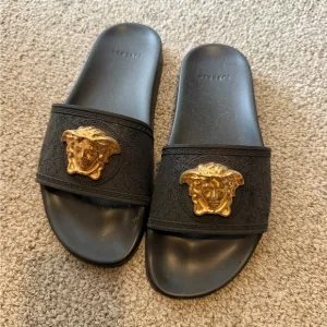 Versace Black and Gold Medusa Sandals