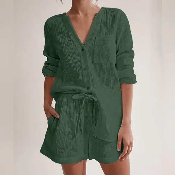 Versatile Notched Top and Shorts Set