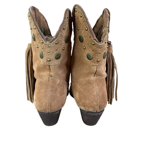 Very Volatile Brown Suede Fringe Western Cowboy Boots Studded Tassel Sz 7