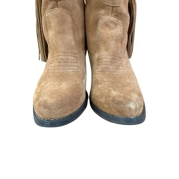Very Volatile Brown Suede Fringe Western Cowboy Boots Studded Tassel Sz 7
