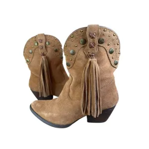 Very Volatile Brown Suede Fringe Western Cowboy Boots Studded Tassel Sz 7