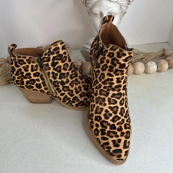 VERY VOLATILE Gracemont Casual Boots Ankle Low Heel- Brown, Tan Leopard, 8