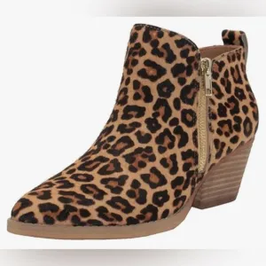 VERY VOLATILE Gracemont Casual Boots Ankle Low Heel- Brown, Tan Leopard, 8