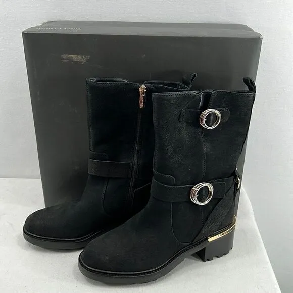 VInce Camuto Kerivini Boots - Black Silk Coat- Size 6 M- NIB