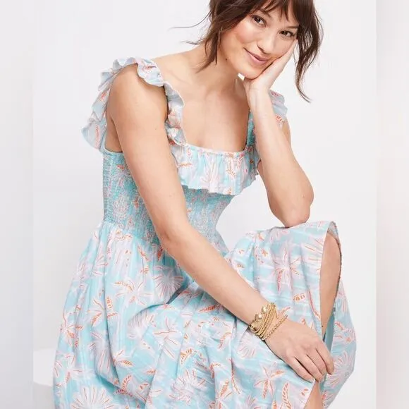 Vineyard Vines Cay Floral Smocked Midi Dress Large