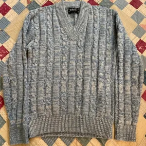 Vintage 70s Cableknit Wool Fisherman Core Jantzen Blue White Chunky Knit Sweater