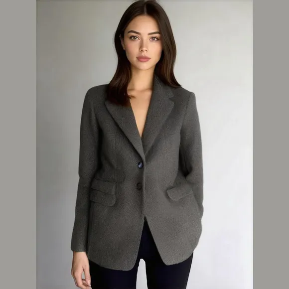 Vintage Character Gray 100% Wool Women's Blazer Plus Size 16