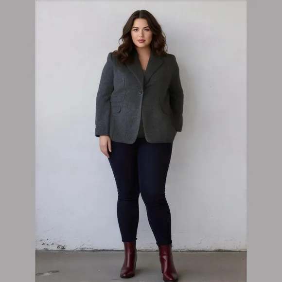 Vintage Character Gray 100% Wool Women's Blazer Plus Size 16