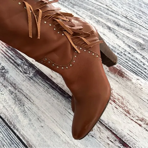 Vintage Nicole Genuine Leather Fringe Tall Heeled Boots​