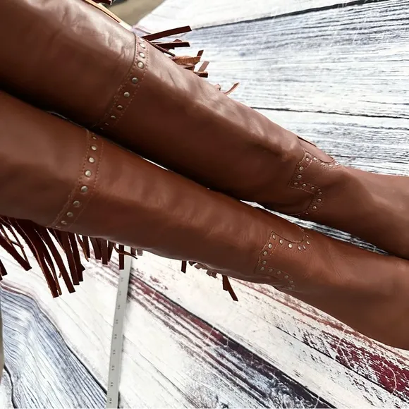 Vintage Nicole Genuine Leather Fringe Tall Heeled Boots​