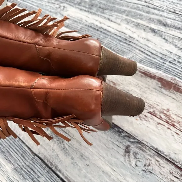 Vintage Nicole Genuine Leather Fringe Tall Heeled Boots​