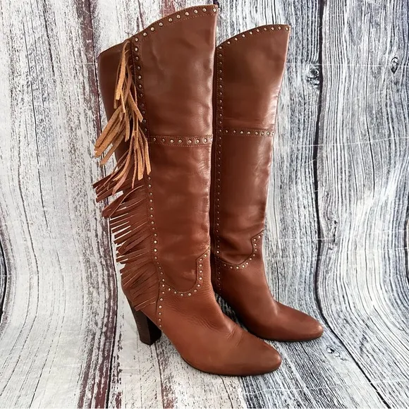 Vintage Nicole Genuine Leather Fringe Tall Heeled Boots​