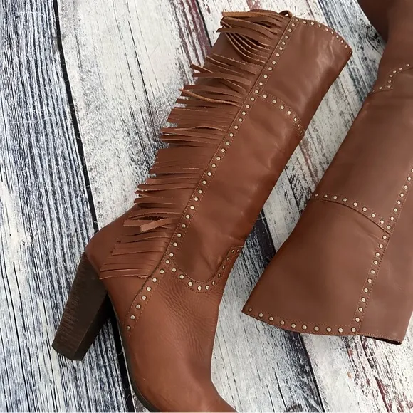 Vintage Nicole Genuine Leather Fringe Tall Heeled Boots​