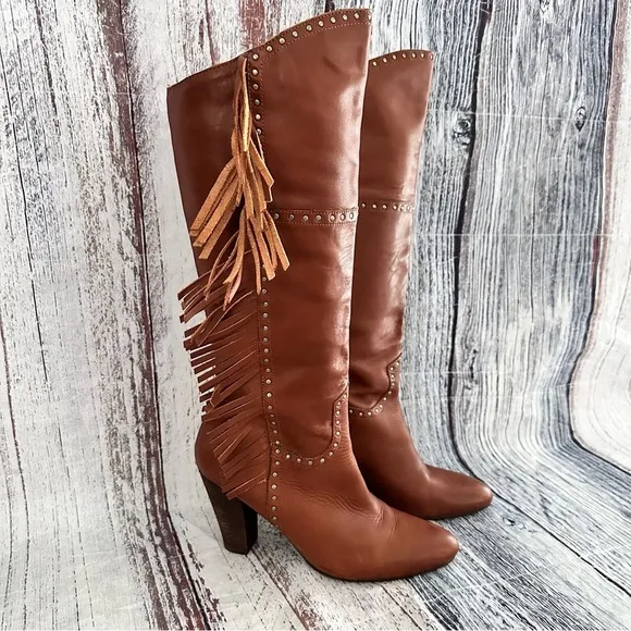 Vintage Nicole Genuine Leather Fringe Tall Heeled Boots​
