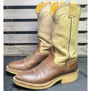 Vintage NOCONA Mens Size 5 B Beige Brown Leather Cowboy Western Boots