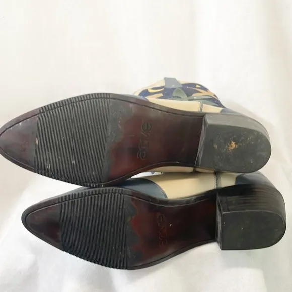 Vintage Rare Acme Women 10M Denim Genuine Leather Western Boots Floral Applique