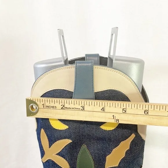 Vintage Rare Acme Women 10M Denim Genuine Leather Western Boots Floral Applique