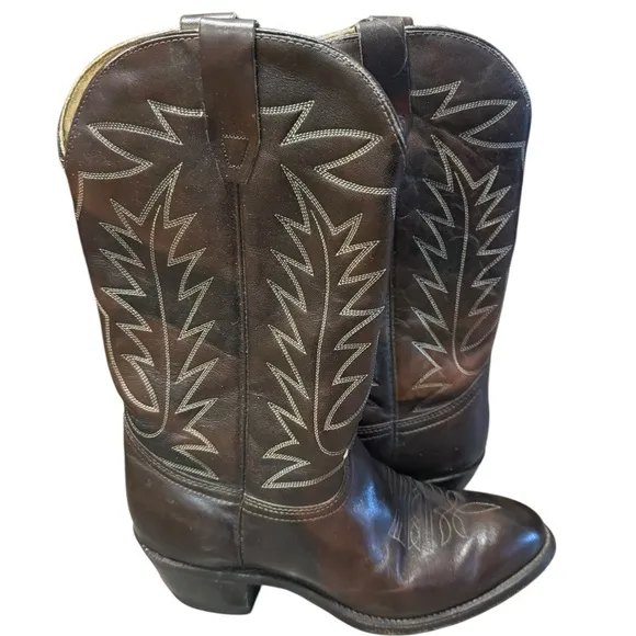 Vintage Unbranded 9D Men’s Handmade Brown Leather Cowboy Boots Made In The USA