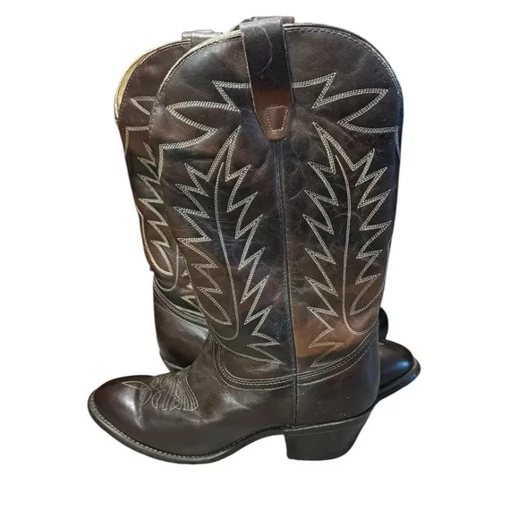 Vintage Unbranded 9D Men’s Handmade Brown Leather Cowboy Boots Made In The USA