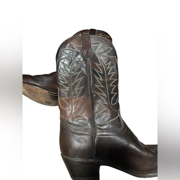 Vintage Unbranded 9D Men’s Handmade Brown Leather Cowboy Boots Made In The USA