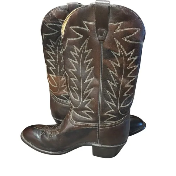 Vintage Unbranded 9D Men’s Handmade Brown Leather Cowboy Boots Made In The USA