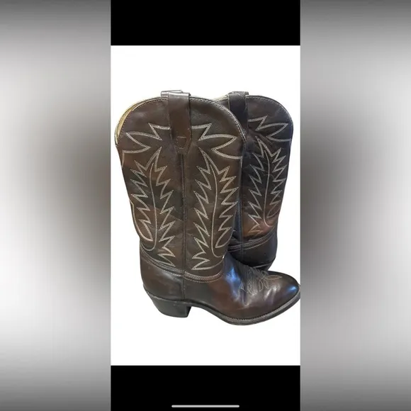 Vintage Unbranded 9D Men’s Handmade Brown Leather Cowboy Boots Made In The USA