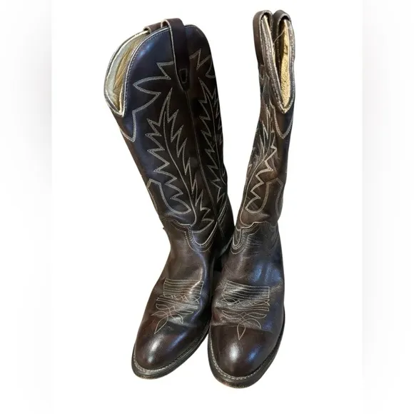 Vintage Unbranded 9D Men’s Handmade Brown Leather Cowboy Boots Made In The USA