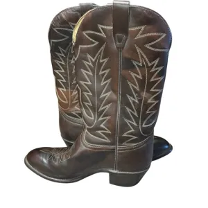 Vintage Unbranded 9D Men’s Handmade Brown Leather Cowboy Boots Made In The USA