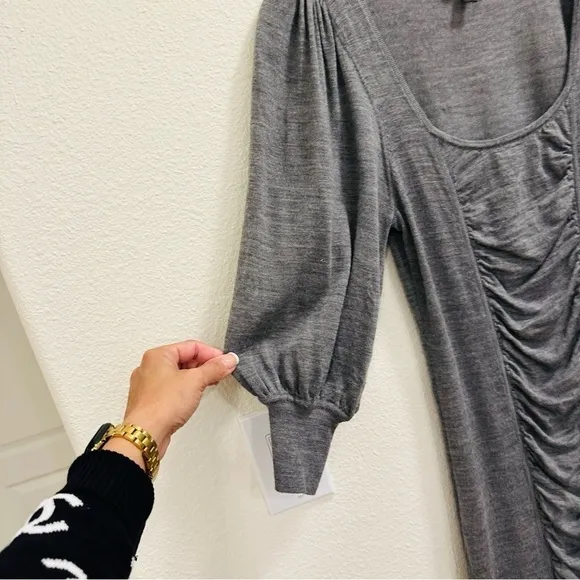 Vintage Y2K Bebe Gray scrunched Puff sleeves Sweater Dress Sz Medium grunge