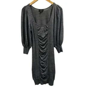 Vintage Y2K Bebe Gray scrunched Puff sleeves Sweater Dress Sz Medium grunge