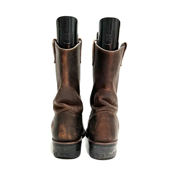Vintage Y2K dark brown nubuck leather low rise heavy duty roper boots
