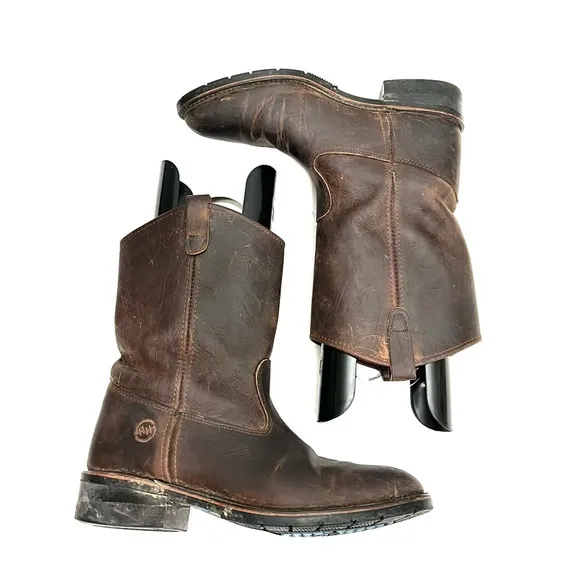 Vintage Y2K dark brown nubuck leather low rise heavy duty roper boots