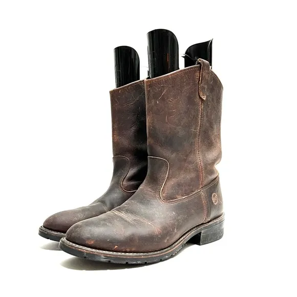 Vintage Y2K dark brown nubuck leather low rise heavy duty roper boots