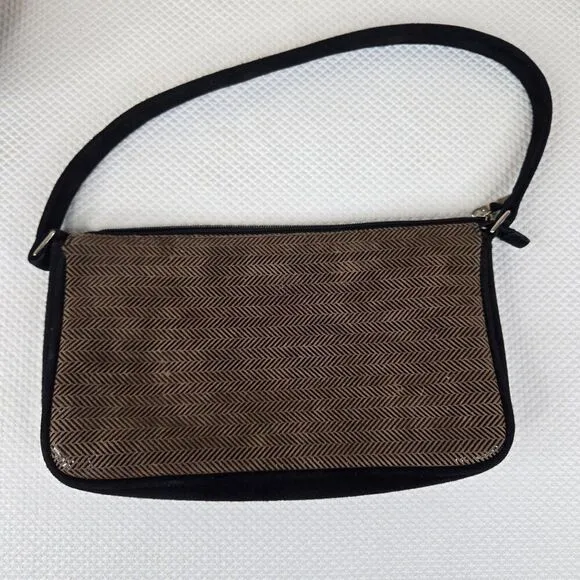 Vintage 60s Mod Patent Leather Shoes Size 6 Black Beige Chevron Matching Bag