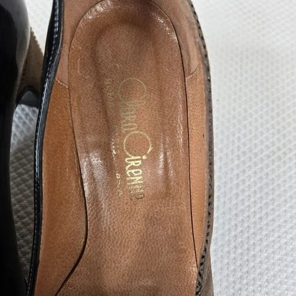 Vintage 60s Mod Patent Leather Shoes Size 6 Black Beige Chevron Matching Bag