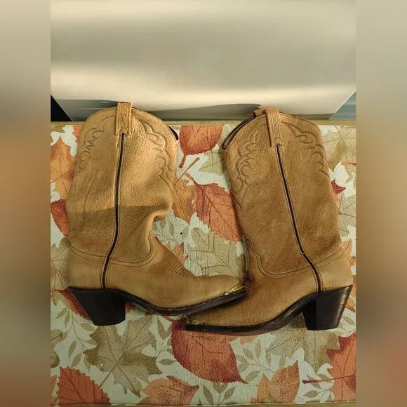 Vintage Dan Post Cowboy Boots Brown Soft Suede Women's Size 7