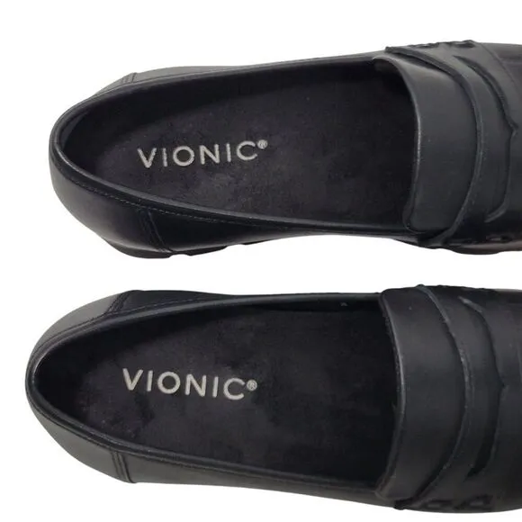 Vionic Cheryl II Loafer Shoes Women Size 6.5 Black Leather Penny Loafer Lug Sole
