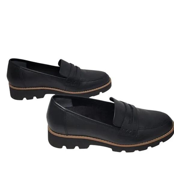 Vionic Cheryl II Loafer Shoes Women Size 6.5 Black Leather Penny Loafer Lug Sole