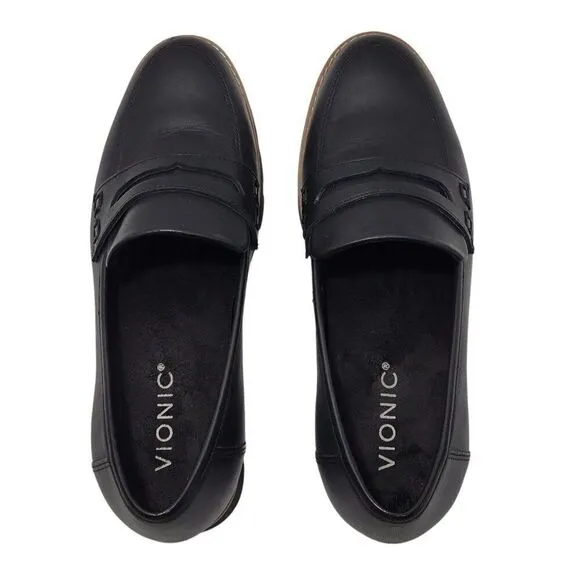 Vionic Cheryl II Loafer Shoes Women Size 6.5 Black Leather Penny Loafer Lug Sole