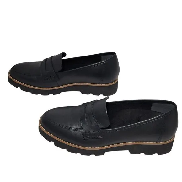 Vionic Cheryl II Loafer Shoes Women Size 6.5 Black Leather Penny Loafer Lug Sole