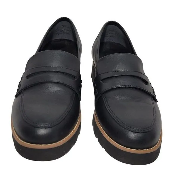 Vionic Cheryl II Loafer Shoes Women Size 6.5 Black Leather Penny Loafer Lug Sole