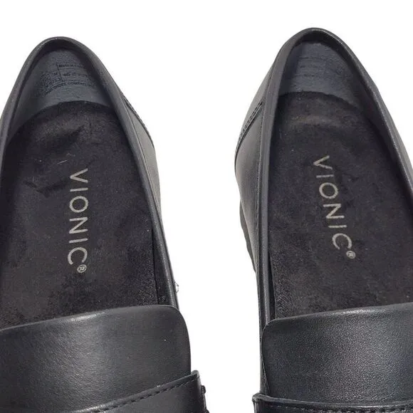 Vionic Cheryl II Loafer Shoes Women Size 6.5 Black Leather Penny Loafer Lug Sole